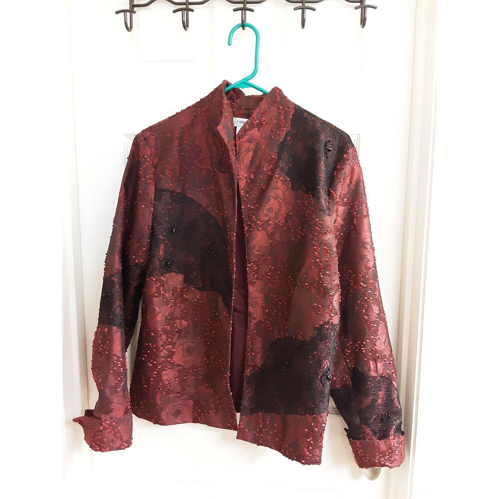 Coldwater Creek Blazer Women's size large, red & black, beads, long Sleeve, EUC